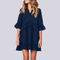 thumbnail image 1 of Floenr Womens Plus Size Maxi Dresses,Casual Loose A-Line Vintage V Neck 3/4 Ruffle Sleeve Summer Dresses,Relaxed Flared Empire Waist Dress Ruffle Hem Mini Dress, 1 of 5
