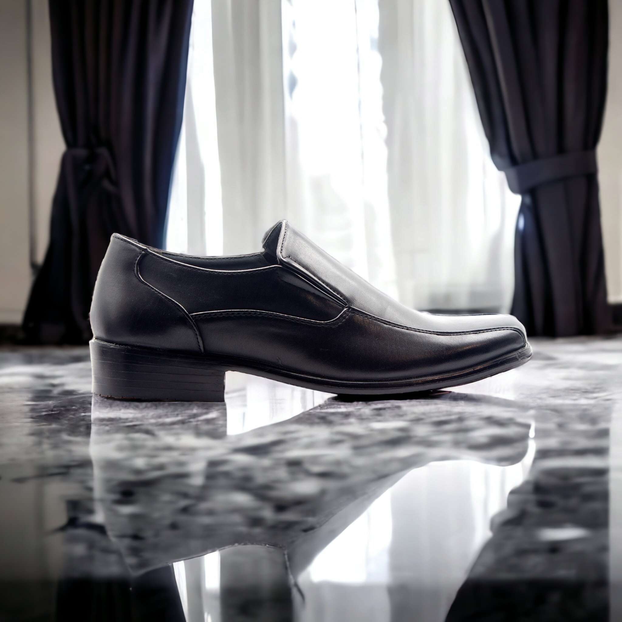 Men’s Black Dress Loafers Slip On Square Toe Formal Work Shoes 12M JF Amazon.com | Bruno Marc Men main image 2