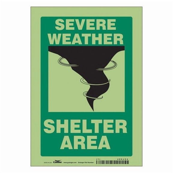 Safety Sign, 10 in Height, 7 in Width, Glow Vinyl, Horizontal Rectangle, English