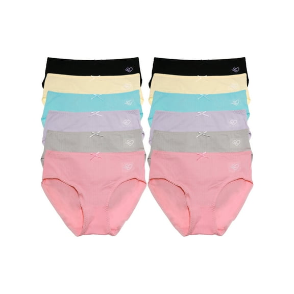 Angelina Women's Cotton Hiphugger Ribbed Panties with Heart Detail (12-Pack)