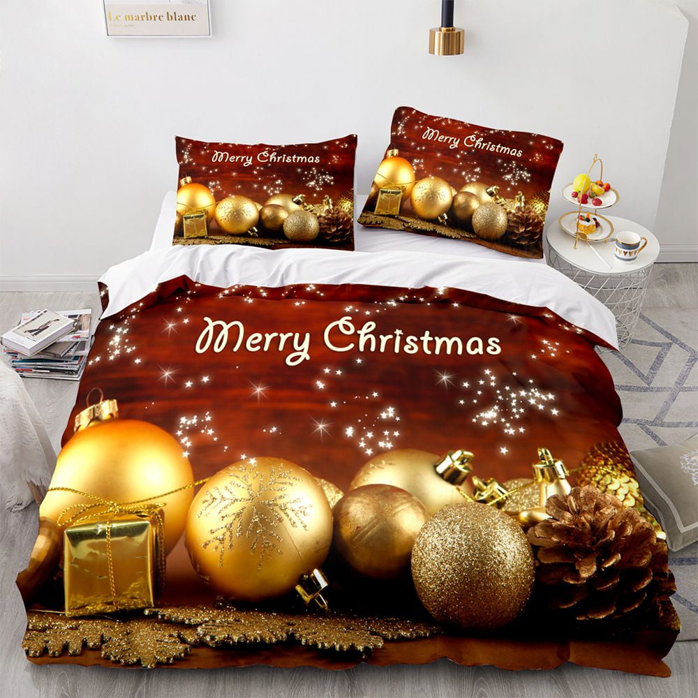 Christmas Tree Ornaments Pattern Print Comforter Cover,3 Pieces Soft