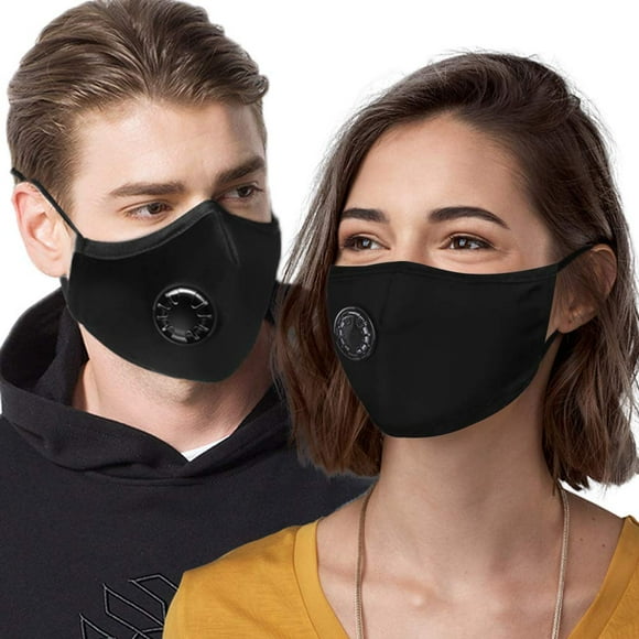 PM2.5 Dust Mask, Two Pack Cotton Carbon Filter Face Mask, Reusable Breathing Valve Respirator Mouth Mask with 2 Activated Carbon Filters W/ Four Extra Filters Bonus