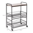 thumbnail image 3 of HOMCOM 3-Tier Rolling Kitchen Cart with 2 Pull-Out Baskets & Side Hooks, 3 of 10