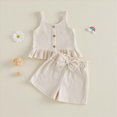 thumbnail image 4 of TOWED22 Toddler Baby Cute 2pcs Summer Outfits Sleeveless Tank Top Tee and Shorts Lovely Casual Sets Clothing(Beige,2-3 Y), 4 of 7