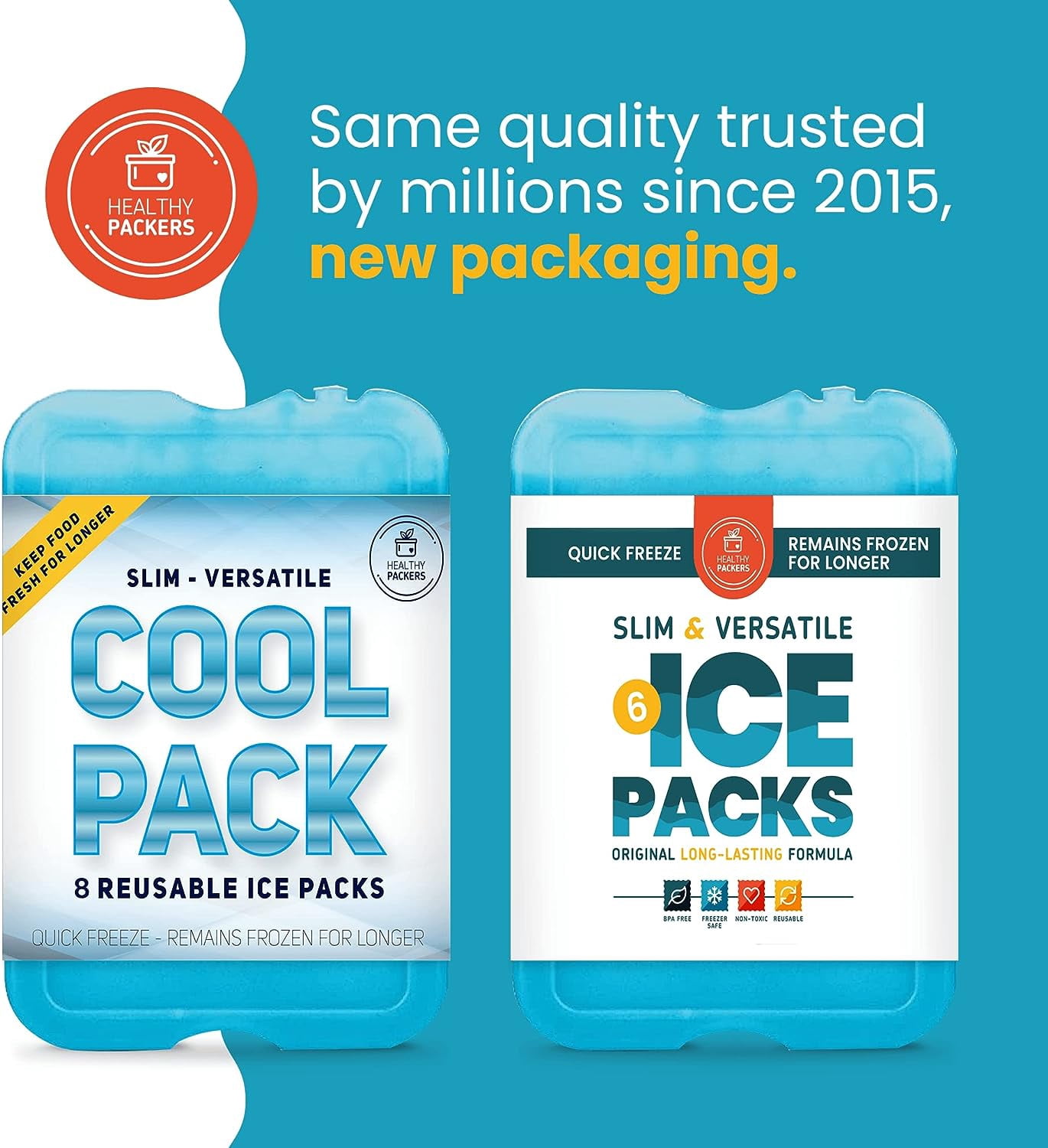 Healthy Packers Reusable Ice Packs for Lunch Box and Cooler, Blue, 6 Pack