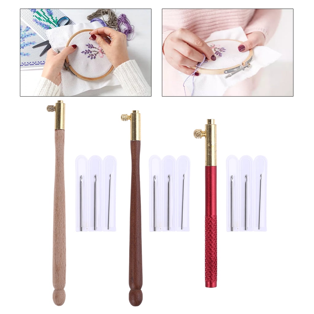 DURANTEY Tambour Hook Embroidery Crochet Hook French Beading Hook Wooden  Crochet Hook Set Tambour Beading Kit with 3 Replaceable Needles for  Embroidering Sequins and Beads (80/90/120) – BigaMart