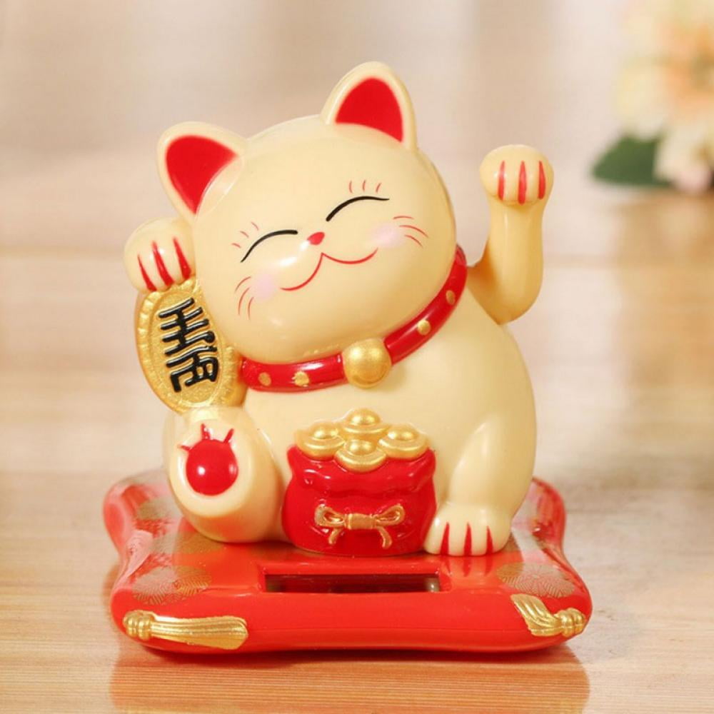 Solar Powered Maneki Neko Lucky Cat, Fortune Welcoming Waving Arm Paw Up  Lazy Lying Wealth Fortune Cat Home Stores Car Feng Shui Decor 