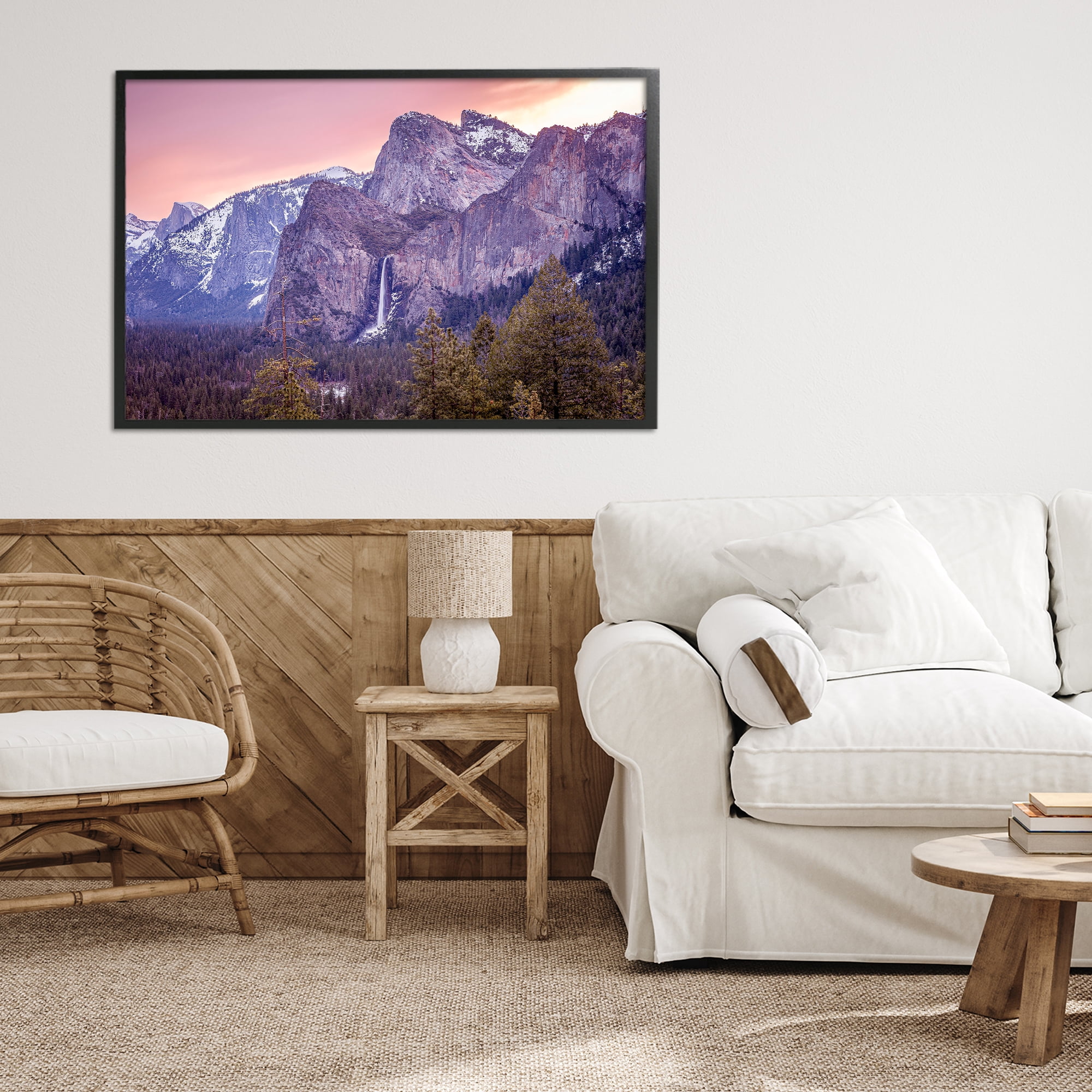 Stupell Industries Majestic Mountain Waterfall Sunset Black Framed Giclee Art, design by Shelley Carlisle