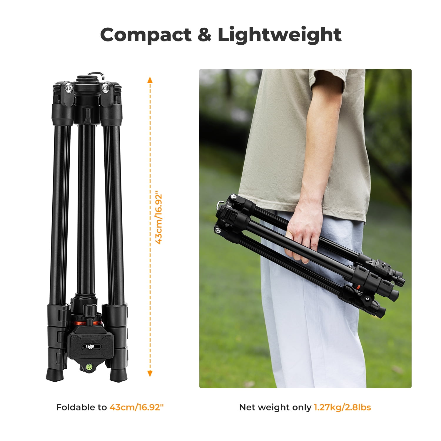 K&F Concept 70" Lightweight Professional Travel Outdoor DSLR Tripods with 360 Degree Ball Head Load Capacity 17.6lbs,  for Smartphone/Vlog