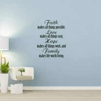 VWAQ Faith Makes All Things Possible Love Makes All Things Easy Wall Art Decal Christian Quotes Decor - V2