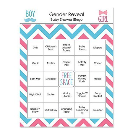 chevron gender reveal baby shower game bingo cards 16