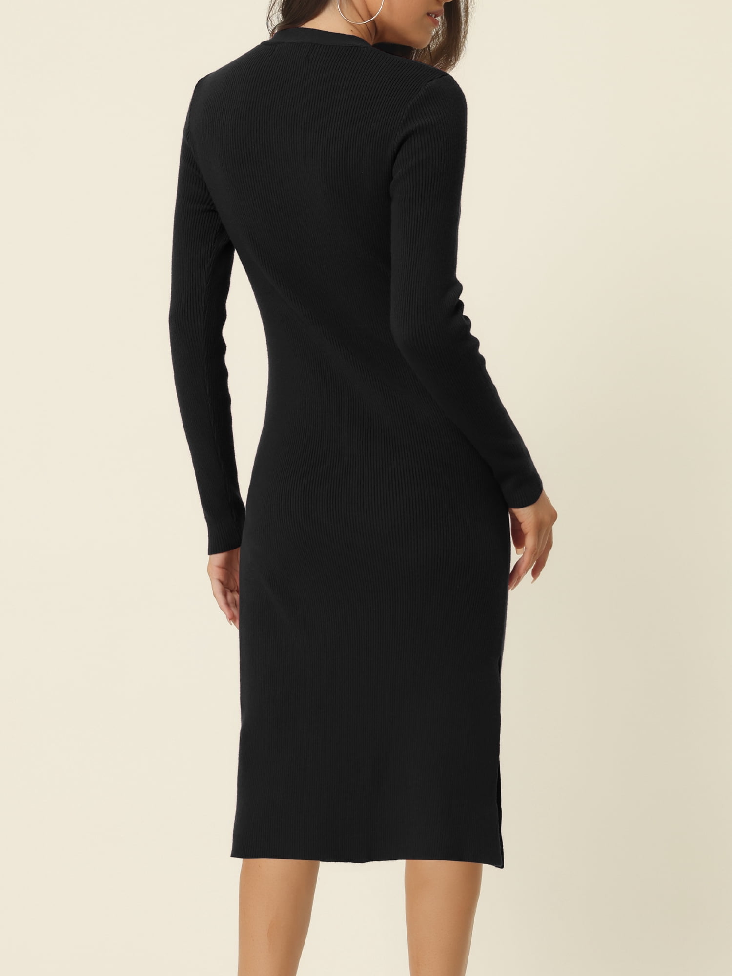 DARING DIVA Slim Fit Ribbed Knit Bodycon Sweater Dress M Black