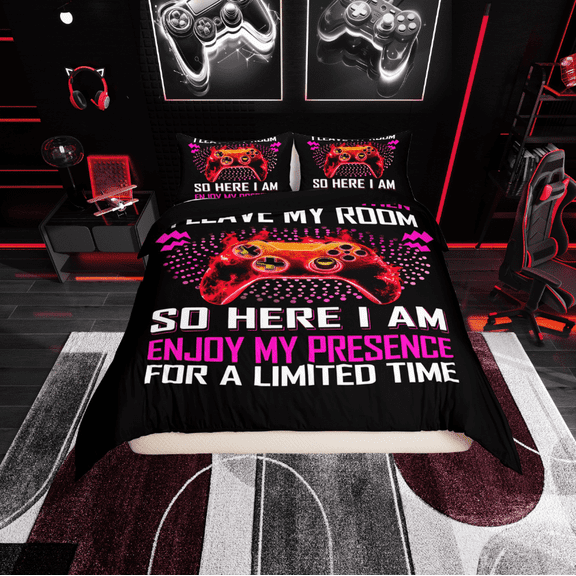 Erosebridal Red Gamepads Comforter Cover Twin,Pink Red Bedding Twin Size,Video Game Duvet Cover Twin,Super Cozy Gamer Room Decoration,Reversible,2-Piece(No Comforter)