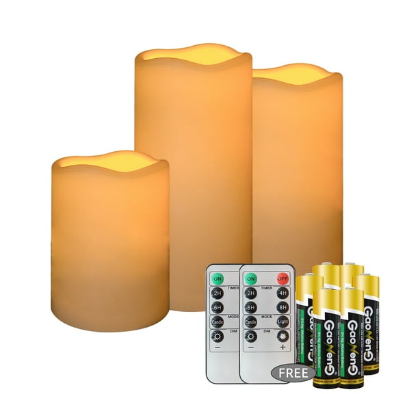 Fmixtown Flameless Candles with Remote, 3 in 1 (Include 6 Battery) Led Candles with Timer Battery Operated Candles,Outgdoor Electric Candles Flickering,Flameless Pillar Candles.Battery Powered Candles