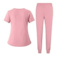 thumbnail image 4 of Resicozy Women Solid Color Scrubs Sets V Neck Stretch Tops with Pockets Cargo Pants Jogger Nurse Work Uniform Quick Drying Pink S, 4 of 5