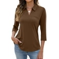 thumbnail image 2 of Hearthz Womens Golf Polo Shirts 3/4 Long Sleeve V Neck Collared Uniform Tops UPF 50+ Sun Protection Golf Womens Shirt Brown XL, 2 of 6