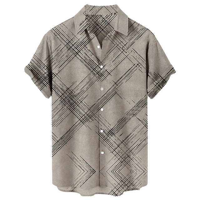 Camisas De Compresion Casual Hombres Solapa Estampado Manga Corta Puños Botón Puerto Estilo Floral Camisa Sand Beach Hawaiianss Summer Top (Khaki, S)