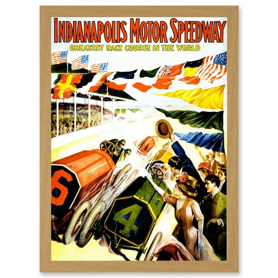 Sport Race Indianapolis Motor Speedway Car Flag Indy 500 A4 Artwork Framed Wall Art Print