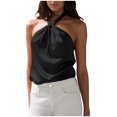 thumbnail image 2 of LYEAA Womens Shirts Sleeveless Crew Neck Satin Spring Summer Casual Tank Tops Solid Tie Back Vacation Beach Elegant Fashion Pullover Vest Breathable Soft Loungewear Going Out Clothes Black S, 2 of 6