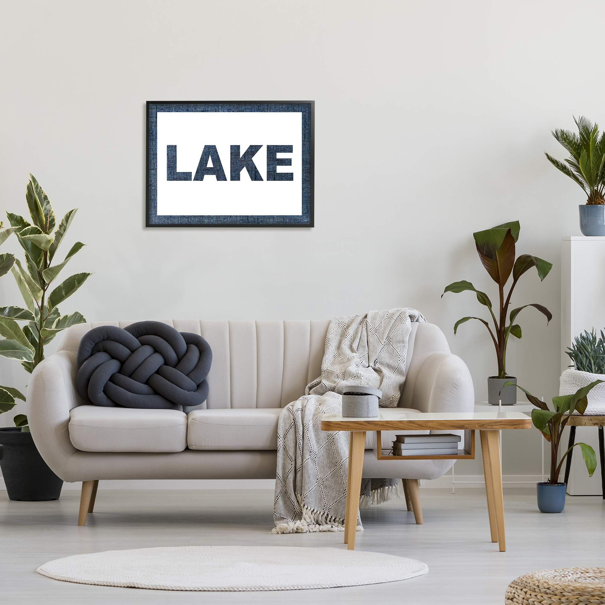 Stupell Industries Minimal Lake Phrase Typography Painting Black Framed Art Print Wall Art, 30 x 24