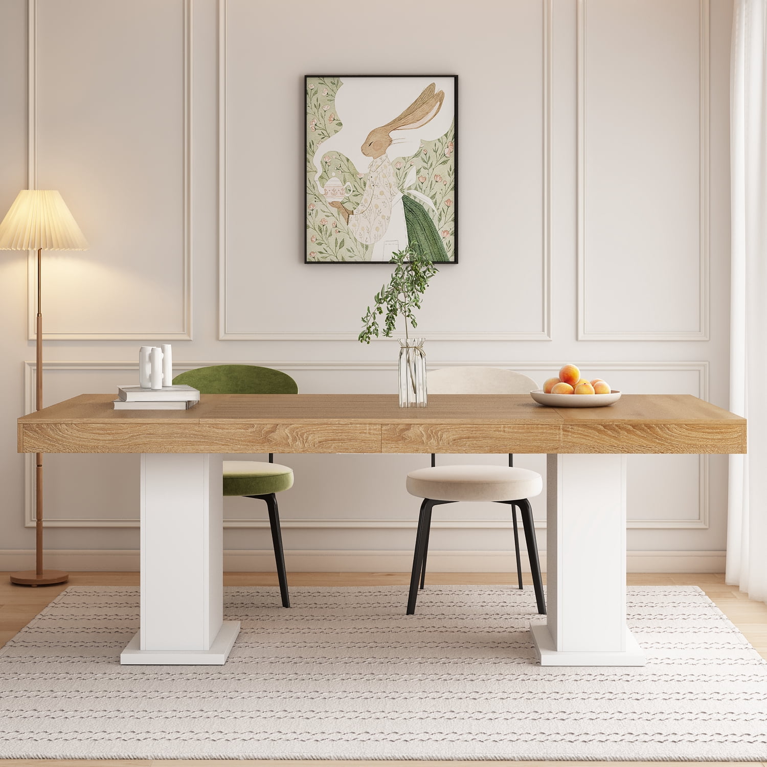 Oxylife Modern Dining Table for 6-8 People, 78.7" Wood Kitchen Table,Long Rectangle Wooden Dinner Table for Dining Room, Brown & White