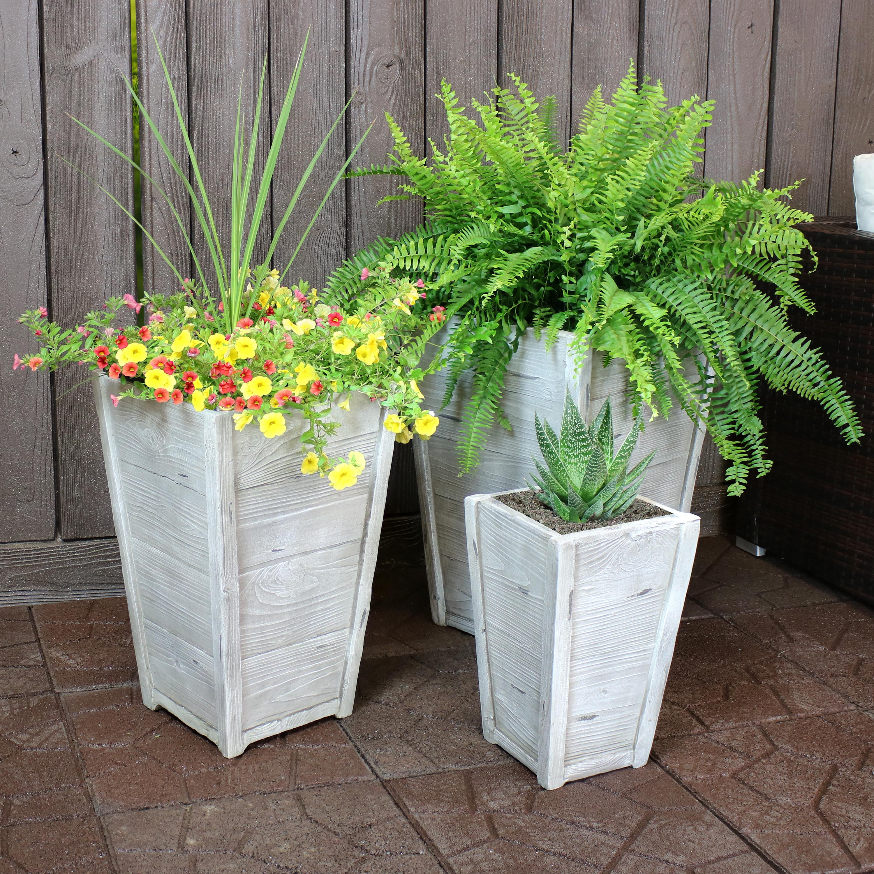 Sunnydaze Manor Fiber Clay Square Planter Flower Pot