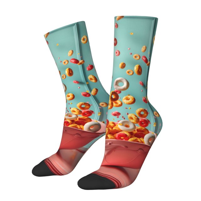 Bingfone Floating Colorful Cereal Print Compression Socks for Women and Men Long Socks for Running Athletic Cycling Nurse