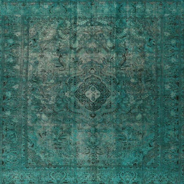 Ahgly Company Indoor Square Traditional Aquamarine Stone Green Persian Area Rugs, 7' Square