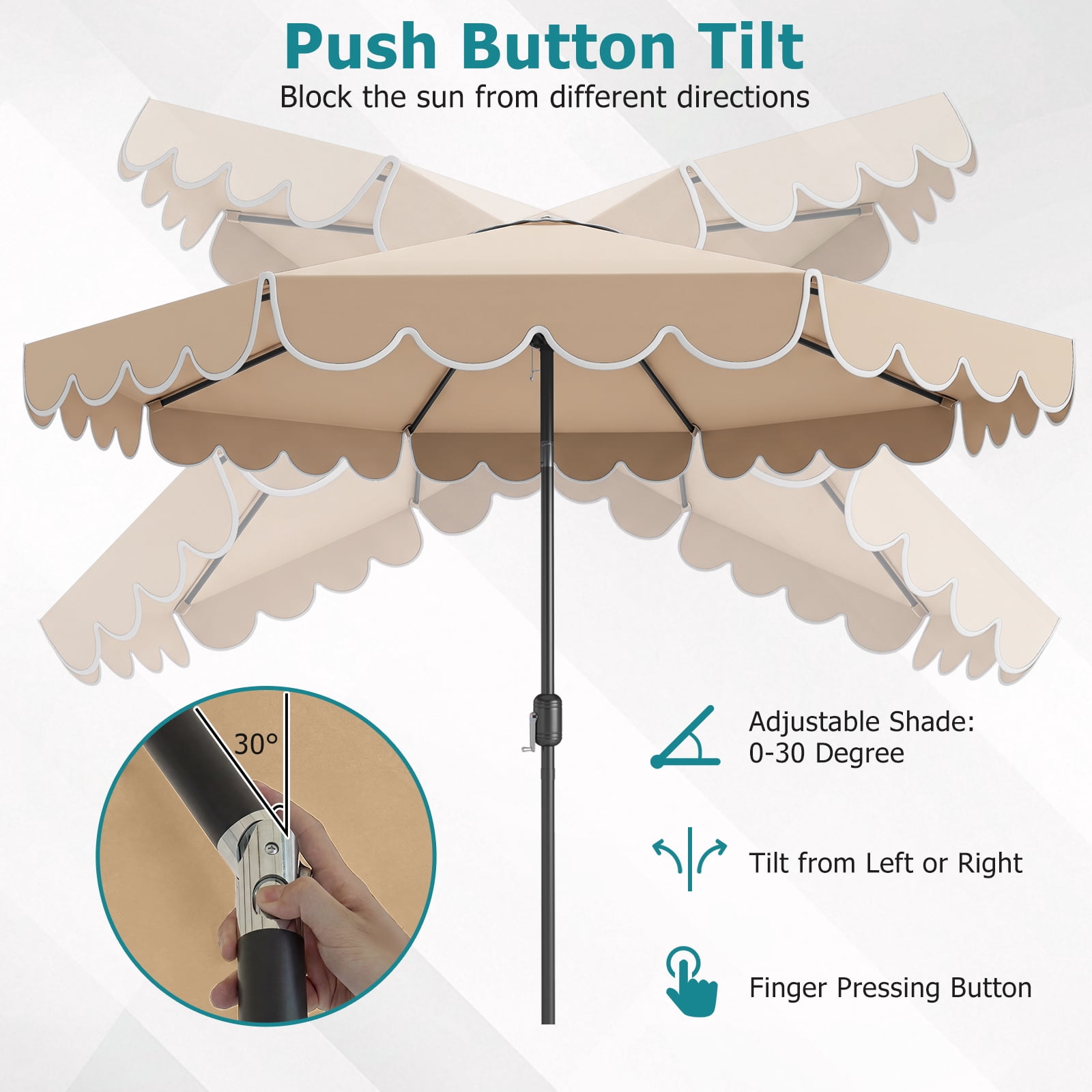 Costway 10 FT Patio Umbrella with Crank Tilt Adjustment Ruffles Vented Top 8 Ribs Beige