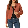 thumbnail image 1 of Chaqueta de mezclilla moto de mujer Allegra K con solapa muesca, mangas largas y cierre asimétrico en rojo ladrillo, 1 of 7