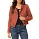 thumbnail image 1 of Chaqueta de mezclilla moto de mujer Allegra K con solapa muesca, mangas largas y cierre asimétrico en rojo ladrillo, 1 of 7