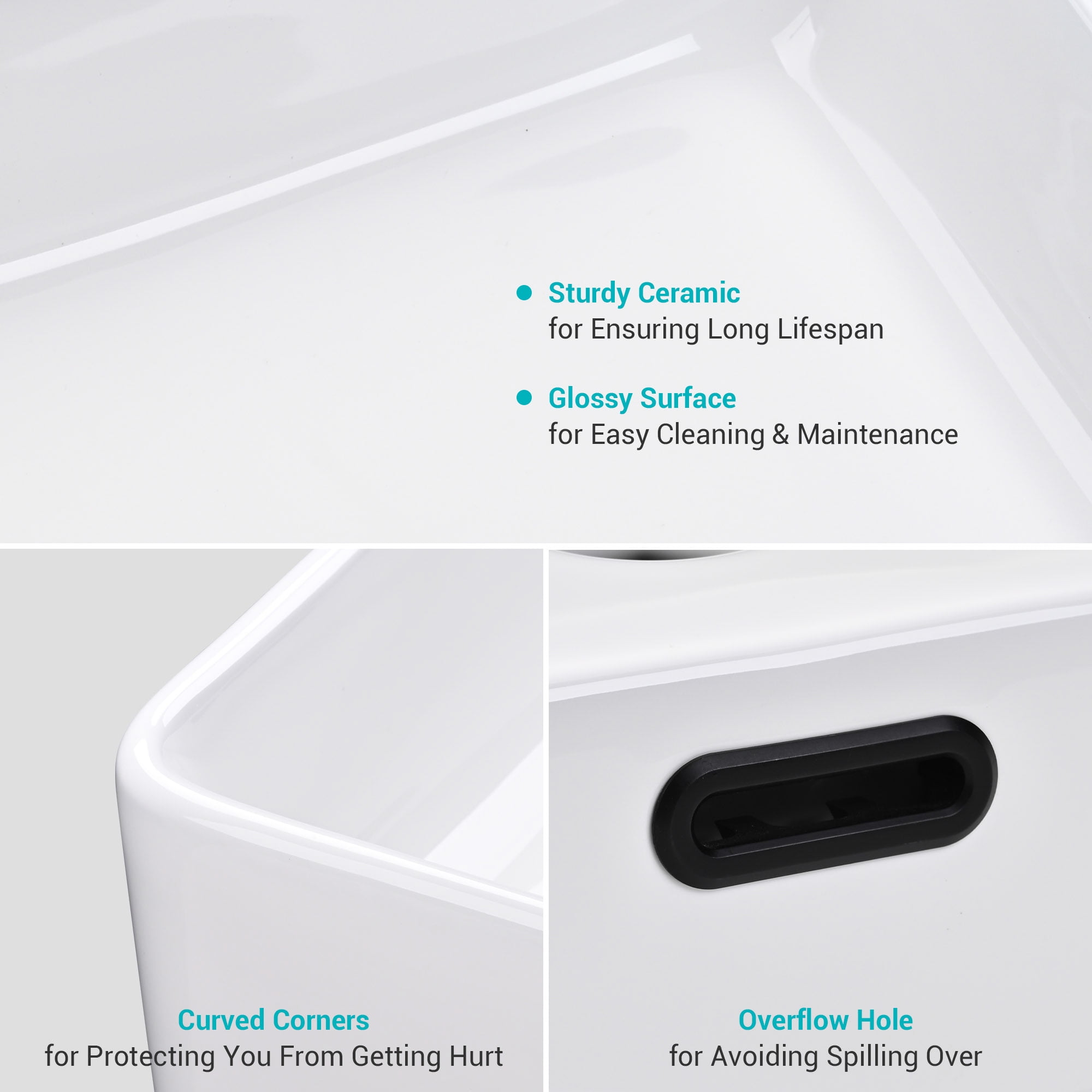 Aquaterior 20" Rectangle Bathroom Vessel Sink White Procelain Above Counter Ceramic Basin
