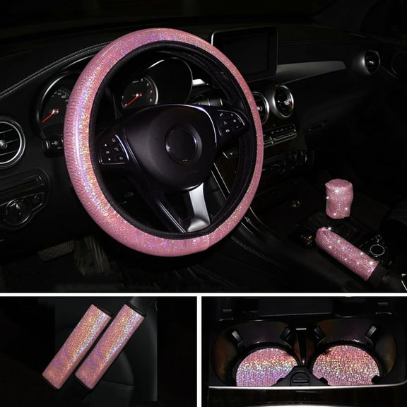 7PCS Car Steering Wheel Cover Gear Lever Cover Seat Belt Cover and Coasters Set Anti Slip and Dust-proof Hand Brake Protector Direct Replacement Car Interior Accessories