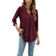 thumbnail image 6 of ESASSALY Women 3/4 Sleeve V-Neck Blouses Button-down ShirtsTops Spring Loose Casual Shirts Streetwear, 6 of 10