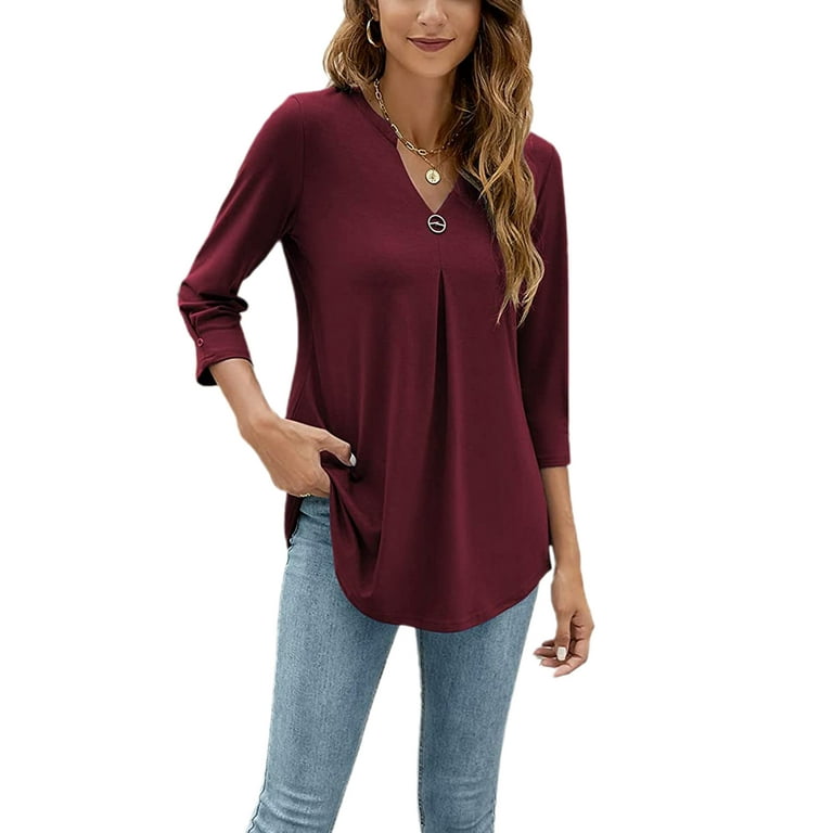 Chiffon 3/4 sleeve Bell sleeve Solid Color T-shirt Chiffon 3/4 sleeve Bell sleeve Solid Color T-shirt