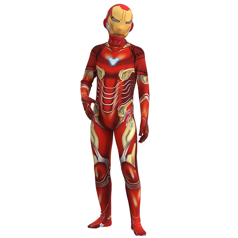 Iron Man Bodysuit Marvel Superhero Fancy Dress Halloween Deluxe Adult Costume 