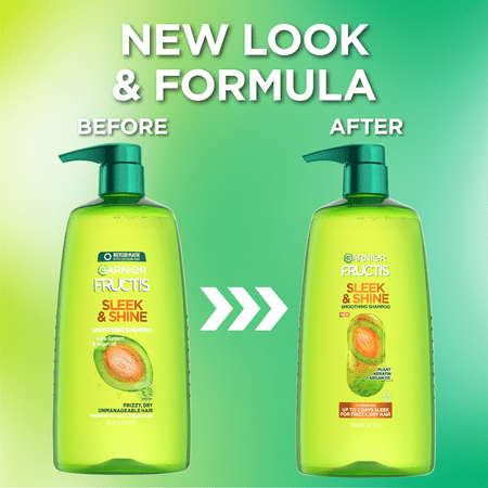 Garnier Fructis Sleek & Shine Smoothing Shampoo, Conditioner, & Styling Gel Set with Plant Keratin, 33.8 fl oz