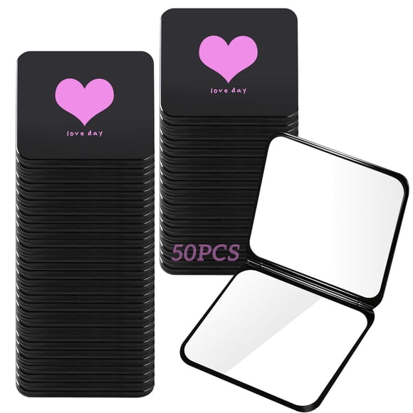 GVFYY 50 Piezas Doble Cuadrado Espejo de Bolsillo, Mini Espejo De Maquillaje Plegable Portatil para Bolso,Bolsillo,Viajes,Mujeres y Niñas (Amor)