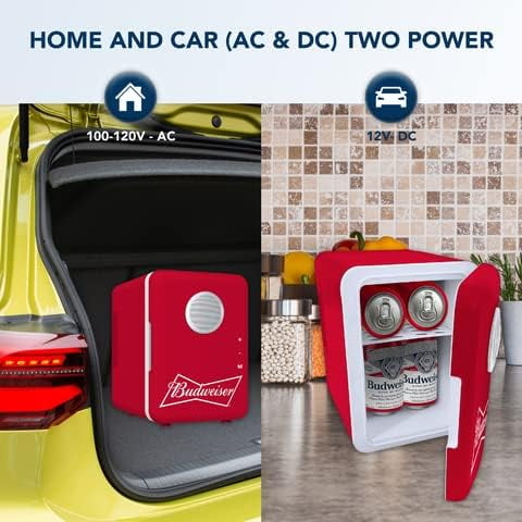 Budweiser 4L 6-Can Mini Fridge, Bluetooth Speaker, Thermoelectric