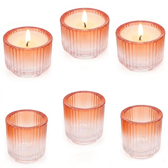 Pethiy 6-Pack Amber Gradient Ribbed Glass Votive Candle Holders, Tea Light Candle Cups for Wedding Table Centerpiece, Daily Home Decor, Dinner Party & Christmas, Fits Votive LED Candles