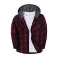 thumbnail image 2 of GrmtClth Men Classic Plaid Flannel Hooded Button‑Up Shirt Long Sleeve Jacket Single Pocket Grey Hood Casual Travel Party Wear, 2 of 5