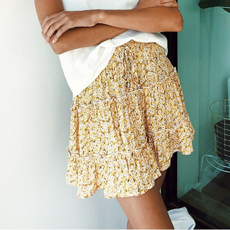 adviicd Skirts for Women Skirt Patterns for Sewing Women Casual Bohe Print  Ruffled Waist Women Short Summer Floral Beach Skirt Leggings for Women 