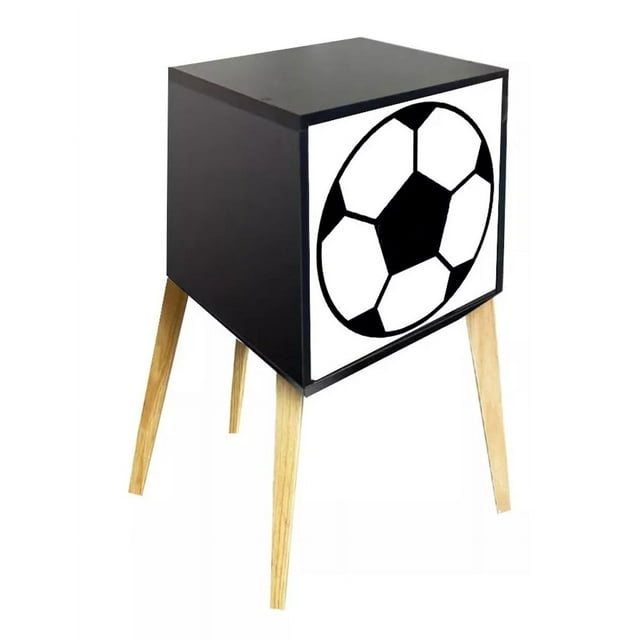 Buró Mesa De Noche Recámara Niños Futbol Balón Luz Led Negro
