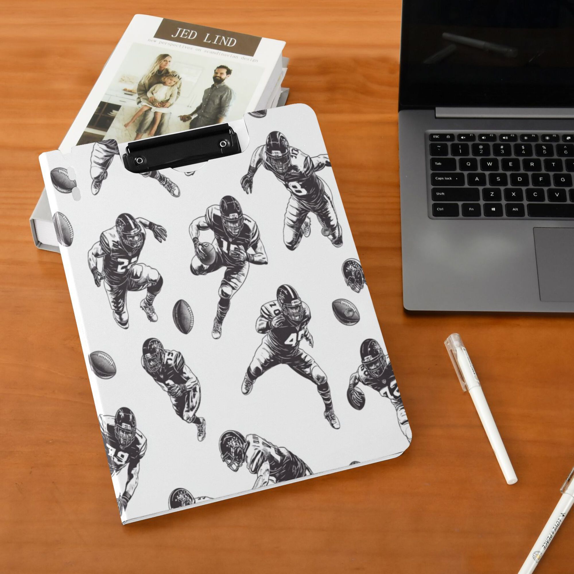 FORMRS A4 Clipboard Folder with Pen Holder Horizontal Foldable School Office Binder, Football Player Pattern
