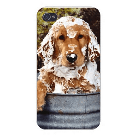 Apple Iphone Custom Case 4 4s Snap on - Cute Puppy Dog Taking Bath Covered in Soap