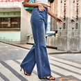 thumbnail image 6 of LYMAYTER Womens Leg Jeans Pants Female Casual Denim Wide Leg Spring Fall Washed Denim Flare Trouser S-2XL, 6 of 7