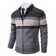 thumbnail image 2 of ohmzyzo Sweaters for Men Full Zip Cardigan Sweaters Casual Cable Knitted Stand Collar Coats Slim Fit Thermal Tops for Men Color Blocked Tops Dark Gray XXL, 2 of 4
