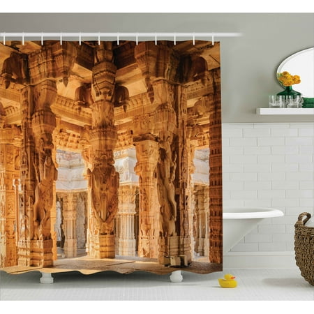 - Ancient Decor Shower Curtain, Historical Columns Architecture Ruins Famous Indian Monument Culture Picture, Fabric Bathroom Set with Hooks, 69W X 70L Inches, Sand Brown, by Ambesonne