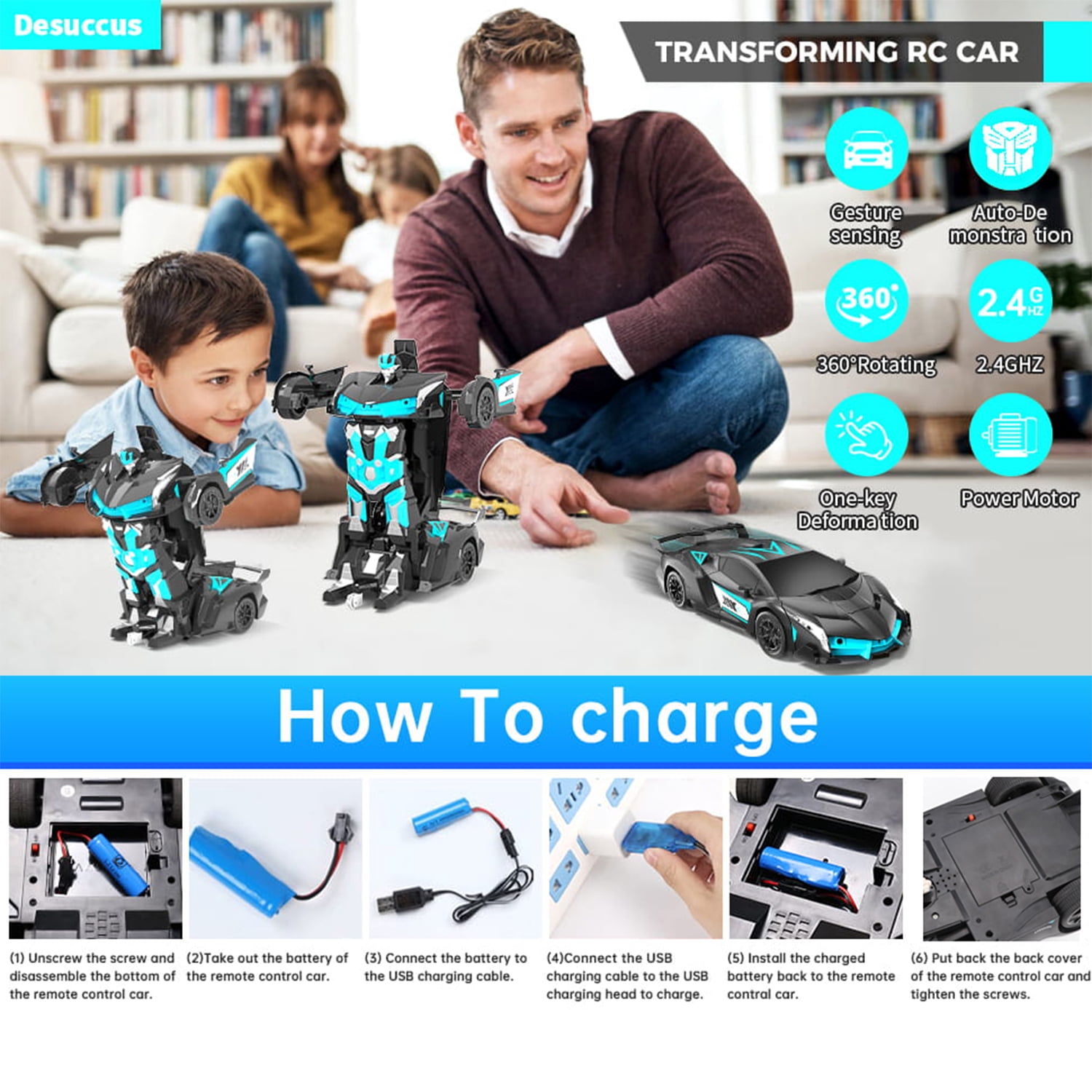 Remote Control Car, Transform Robot RC Car for Kids, 2.4Ghz 1:12 Scale Model Racing Car with One-Button Deformation, 360°Drifting, Transforming Robot Car Toy Gift for Boys and Girls