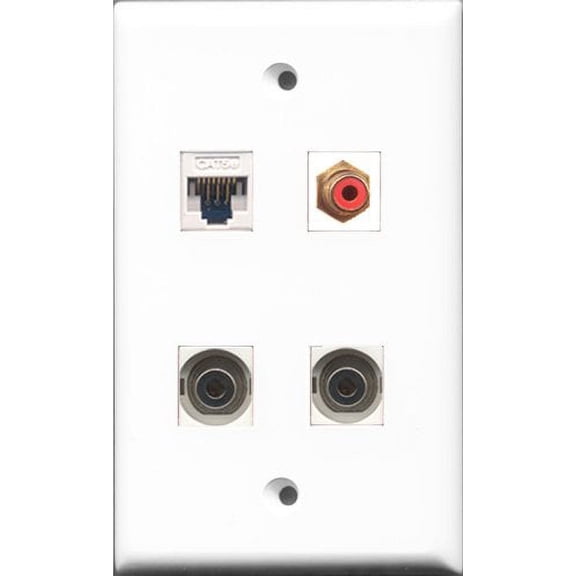 RiteAV 1 Port RCA Red 2 Port 3.5mm and 1 Port Cat5e Ethernet White Wall Plate